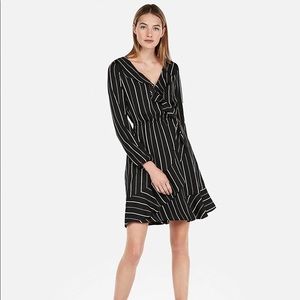 EXPRESS STRIPED ELASTIC WAIST RUFFLE WRAP DRESS